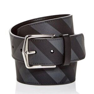 Burberry Men's Gray 40mm London Check Pin Buckle Belt Charcoal Black 80cm